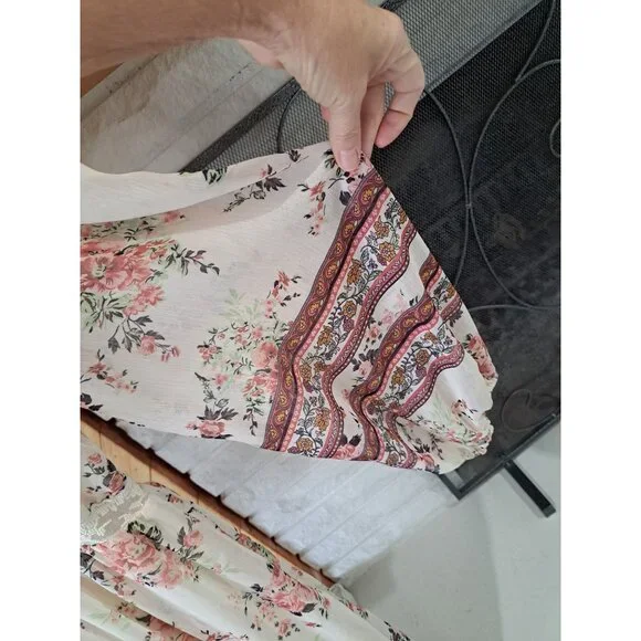 Penelope Rose Floral Maxi Dress XL Lace Trimmed Boho Long Sleeve Tiered Buttons - Picture 4 of 12